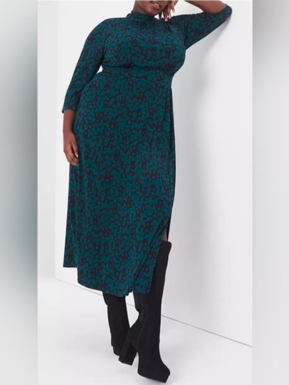 Lane Bryant Teal and Black Floral Midi Dress-Skirt